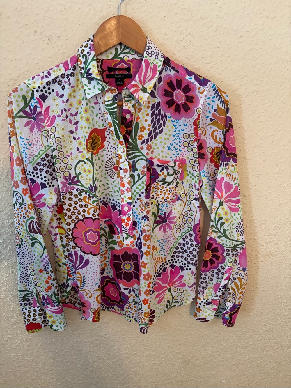 J. Crew White Multicolor Floral Button-Up Blouse